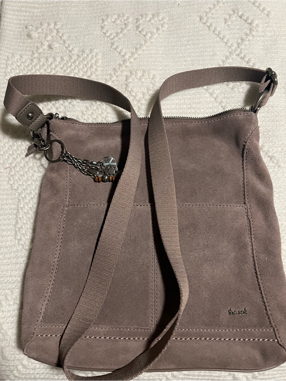 The Sak Suede Crossbody Bag in Taupe Brown